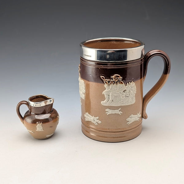 約 1900 年英國古董純銀裝飾陶瓷杯和迷你奶油壺 Mappin & Webb